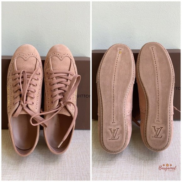 Authentic Louis Vuitton Soft Pink Leather Wing Tip Flat Sneakers Size 37/7 - Picture 7 of 13